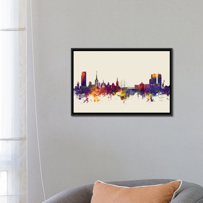 Skyline Series: Halmstad, Suède sur beige, reproduction d'art sur toile tendue