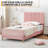 Bed Frame with Under-Bed Drawer, Upholstered Platform Bed with Wave Headboard for Kids/Girls, Wooden Slats Support-710941793-710941799
