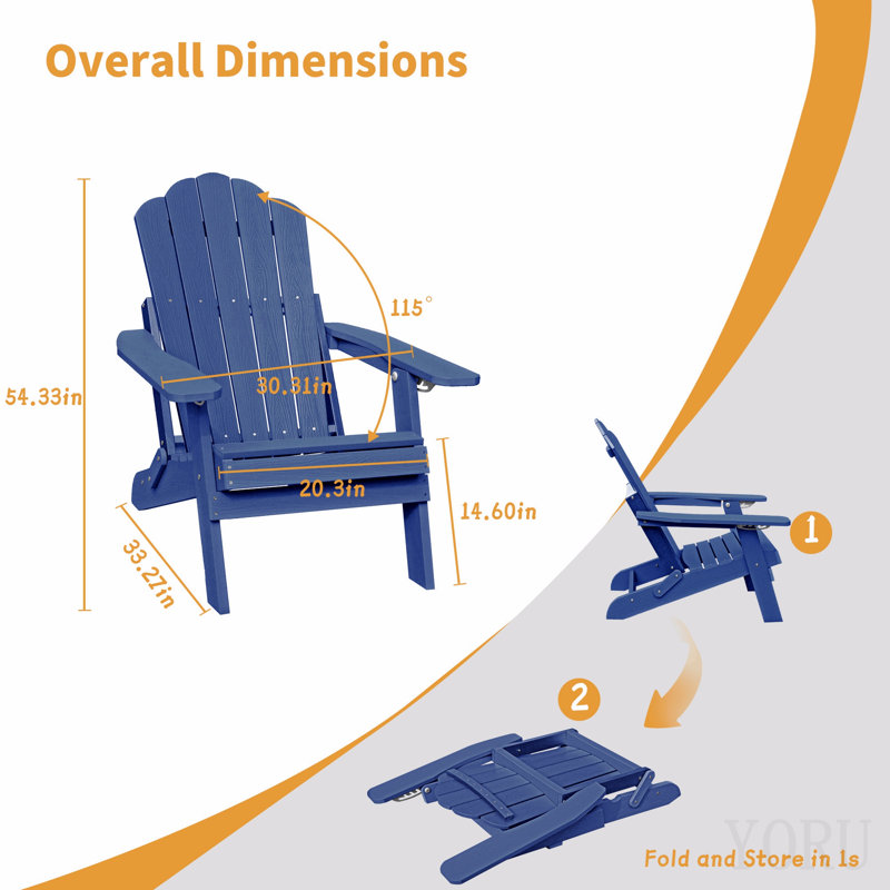 Chaise Adirondack réglable avec porte-gobelet, chaise toutes saisons pour terrasse (bleu)