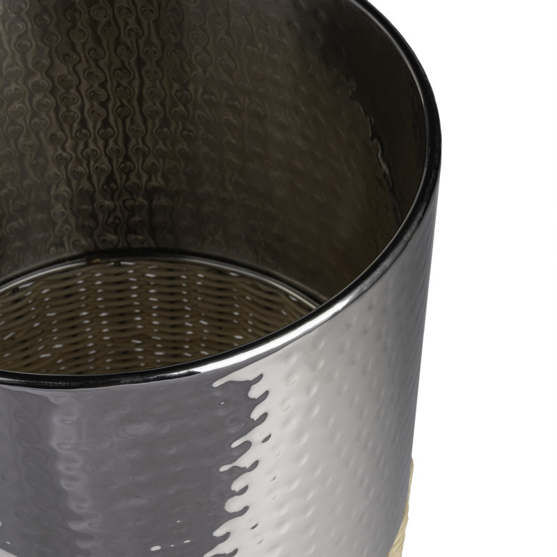 Asher Chrome and Natural Wicker Cylinder Waste Basket