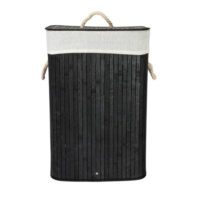 Grove Bamboo Laundry Hamper with Rope Handles, Lid and Removable Machine Washable Laundry Bag, 19-Gallons, Black