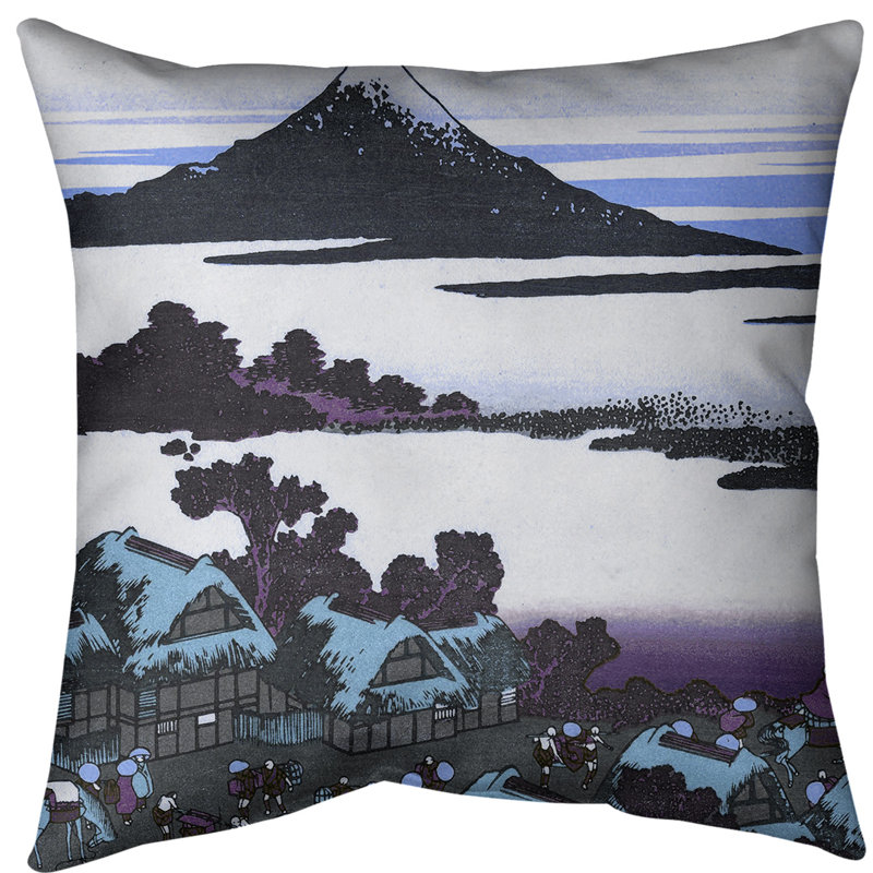 Coussin Dawn at Isawa in Kai Province, 16 po x 1 po, Bleu / Mauve, Duvet synthétique