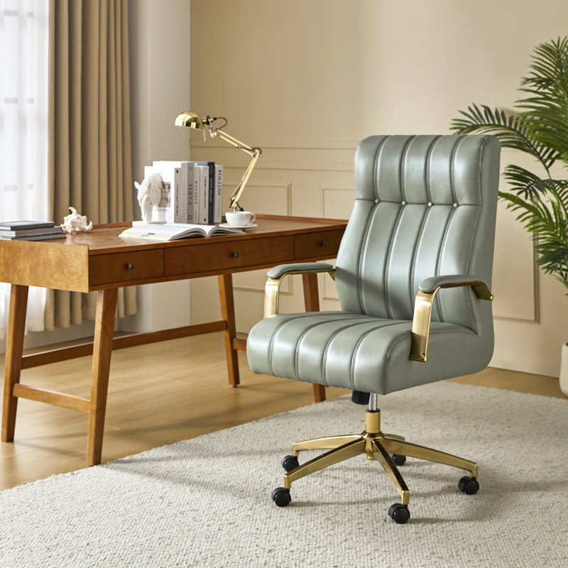 Leipzig 47" H Tufted Leather Executive Chair, Sage Pebbled Faux Leather