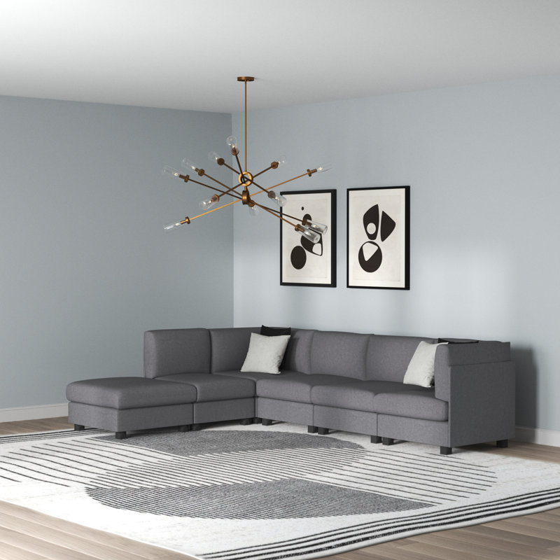 Upholstered L-Shaped Sectional Reversible, Grey Polyester Blend
