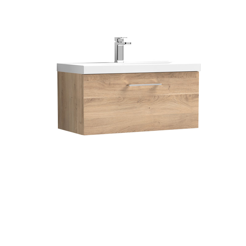 810mm Single Bathroom Vanity with Drop In Vitreous China Basin, Bleached Oak