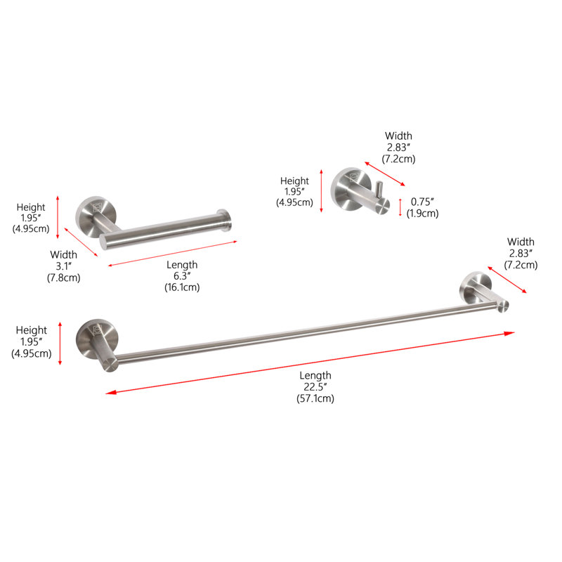 Freya 3 - Piece Bathroom Hardware Set, Brushed Nickel