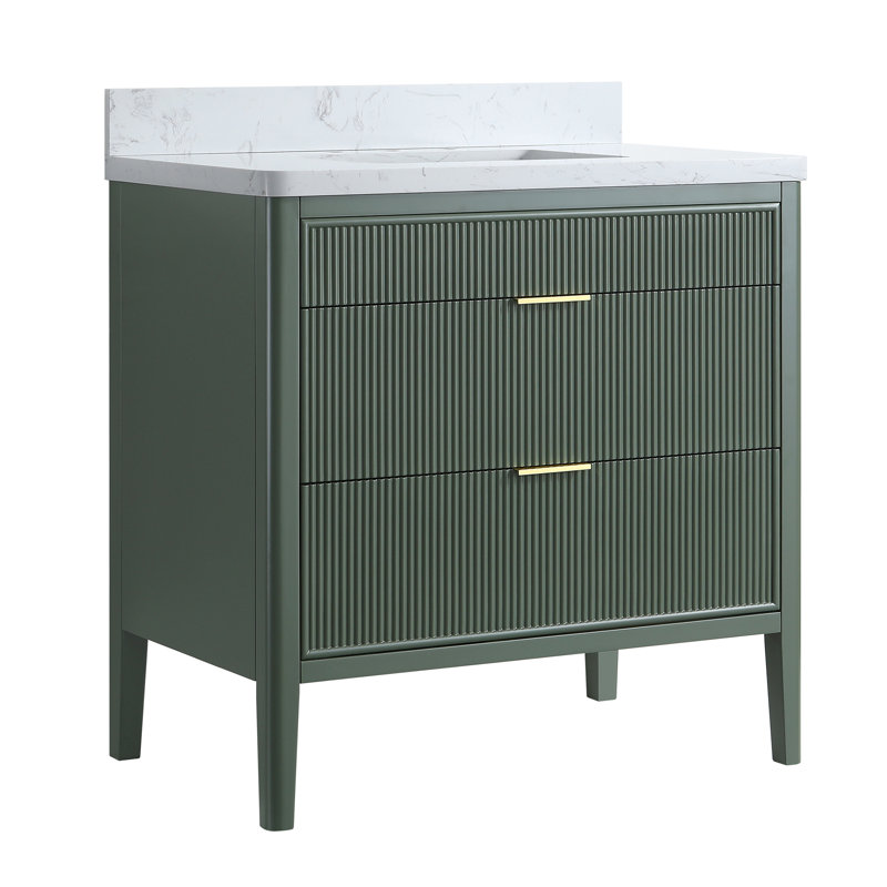Meuble-lavabo autoportant à simple cuve, Vert, 36"