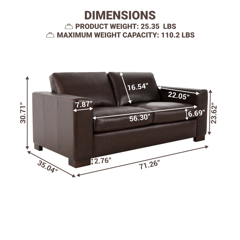 Oversized Genuine Leather Loveseat Sofa – Modern Small Couch for Living Room, Elegant and Comfortable Two-Seater Sofa with Premium Upholstery, Space-Saving Design and Timeless Contemporary Style