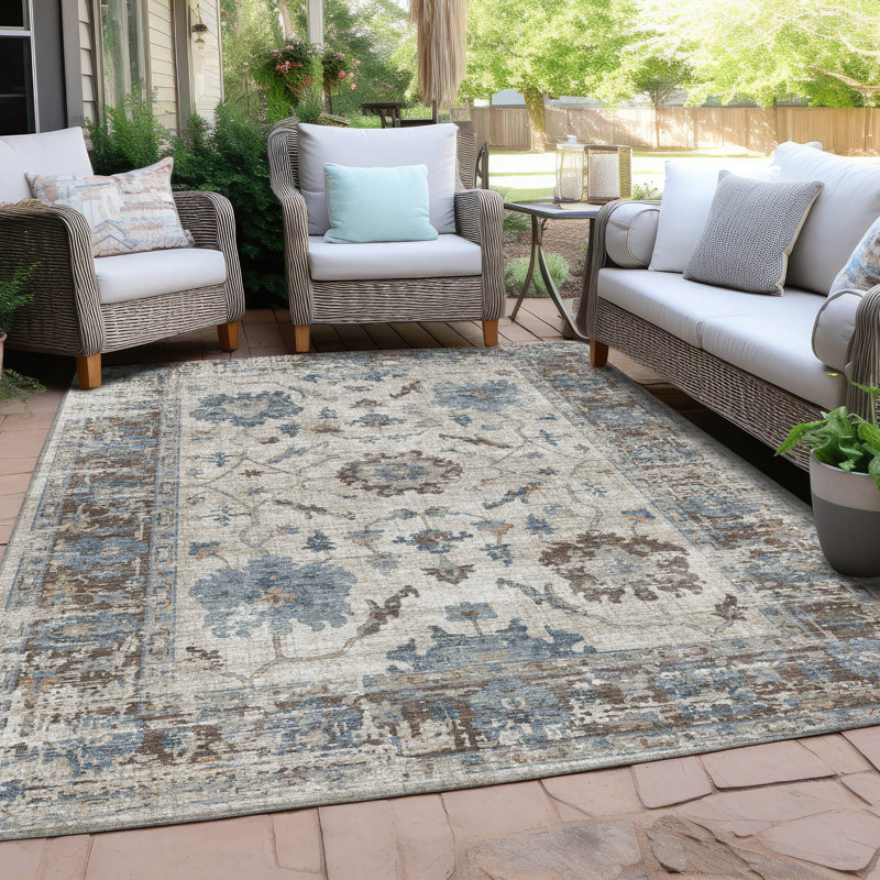 Tapis intérieur / extérieur lavable à la machine Xhevrie, Rectangle 10 pi x 14 pi