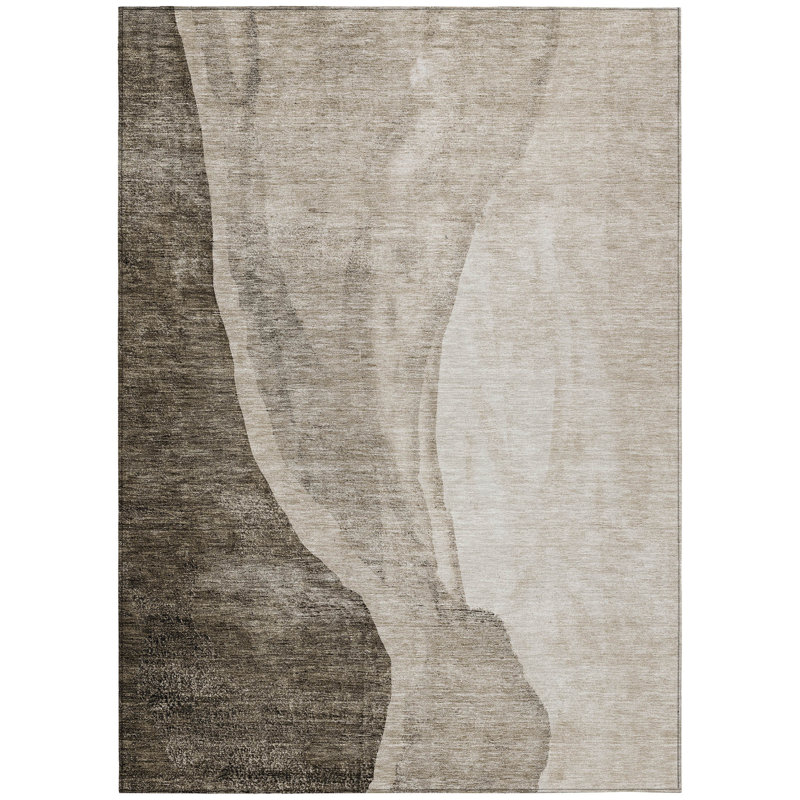 Tapis extérieur lavable abstrait taupe et brun 10 pi x 14 pi