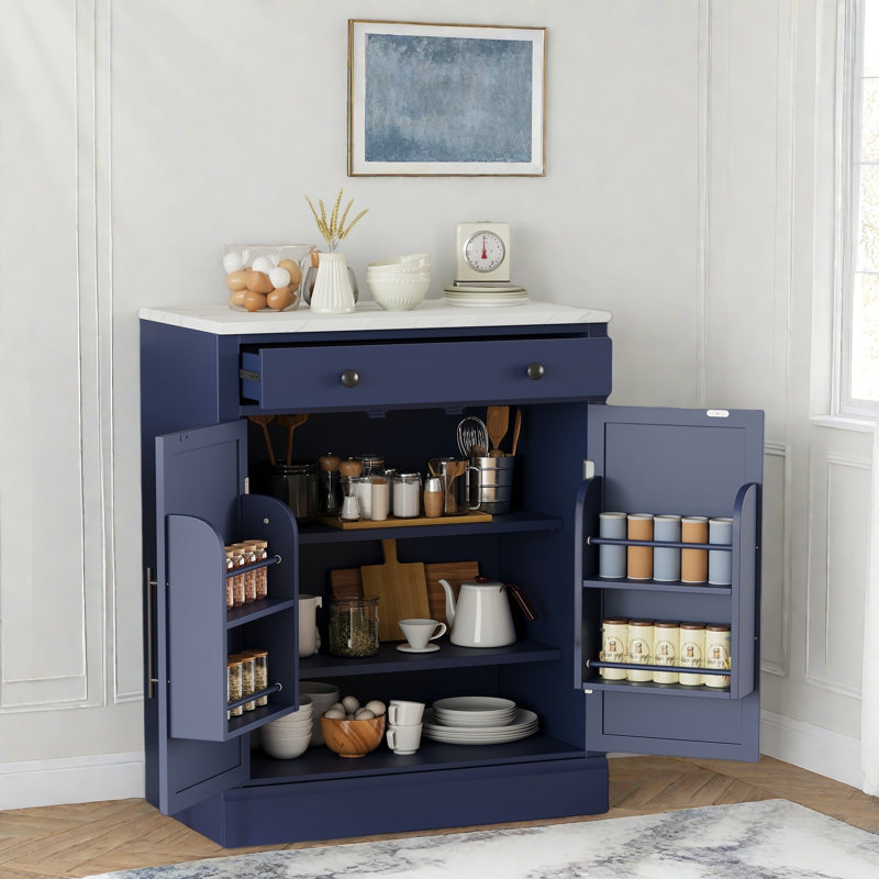 Buffet moderne avec 1 tiroir, 2 tablettes réglables et 2 tablettes de porte, ensemble de 2