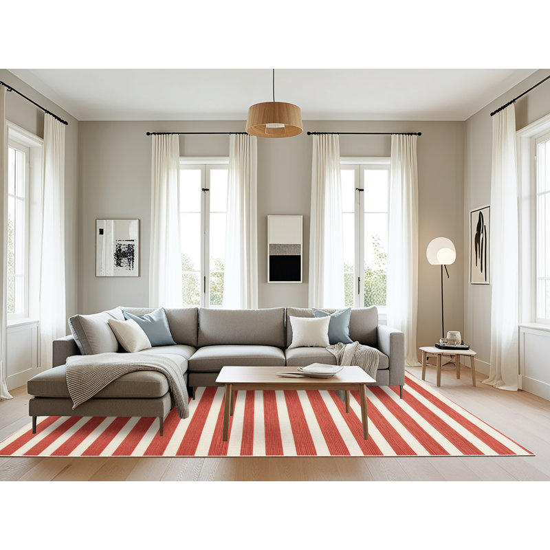 Tapis beige à rayures horizontales lavable à la machine, Rectangle 8 pi x 12 pi