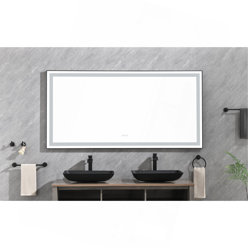 Miroir de salle de bain à DEL avec cadre en aluminium, miroir de meuble-lavabo mural, antibuée, mémoire, 3 couleurs, gradation continue