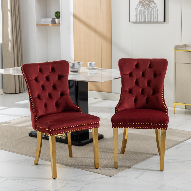Chaise d'appoint rembourrée Gaudet Fulkerson, Doré, Rouge