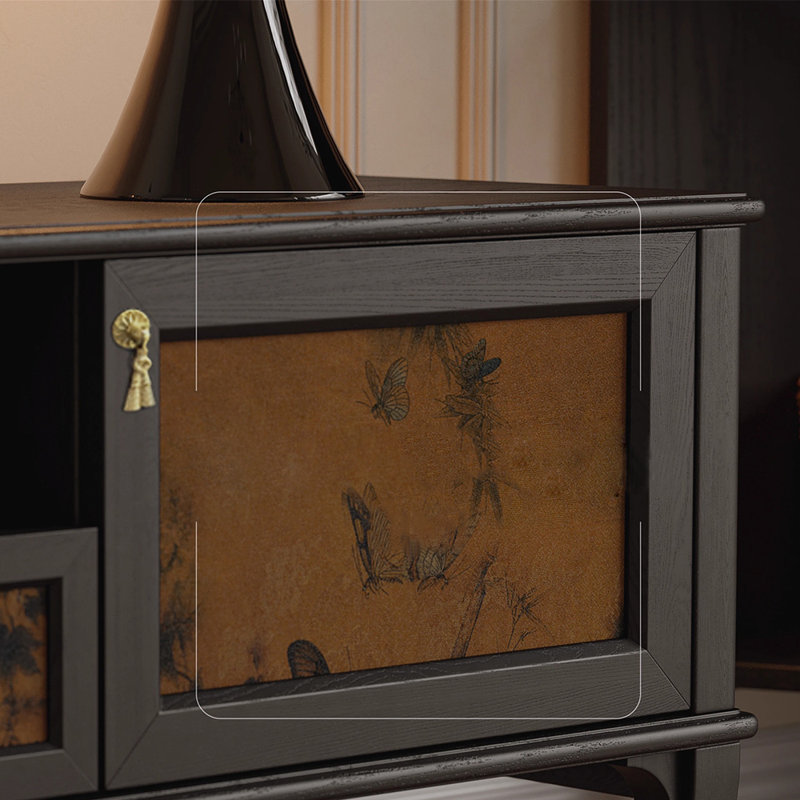 Crédence de rangement en bois massif American Style, Noir, H 19,69 po x L 86,61 po x l 16,54 po