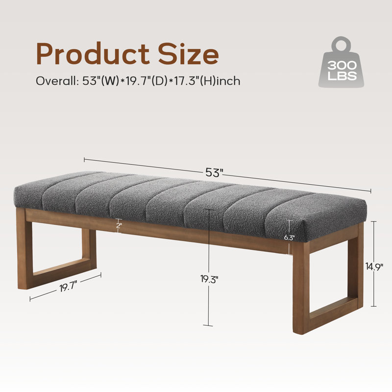 Boucle Upholstered Bench, Grey