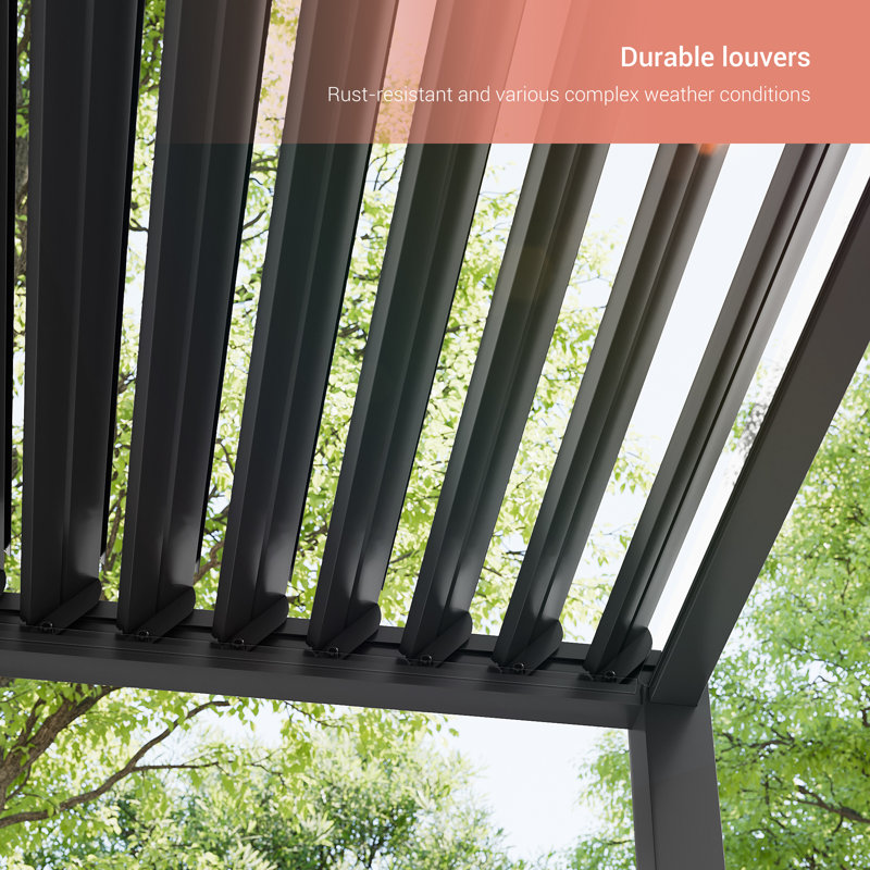 Pergola d'extérieur réglable en métal avec persiennes, 10 pi. x 10 pi	