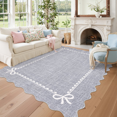 Tapis moderne à bords festonnés - Tapis doux, antidérapant et lavable - parfait pour le salon, la chambre à coucher, la chambre de bébé, le dortoir, le couloir, la salle de jeux