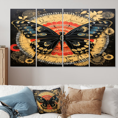 Collage monarque sur sceau doré Glam - papillon, art mural sur toile, 4 pièces