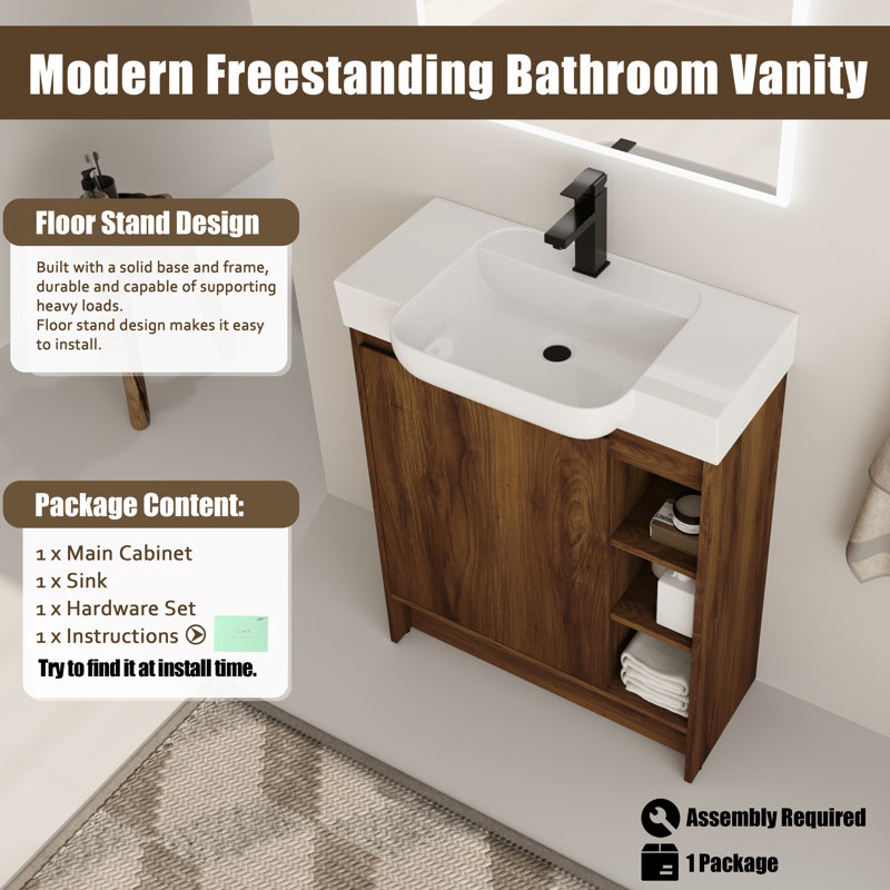  Ensemble de meuble-lavabo simple 28 po Denston, Brun ébène