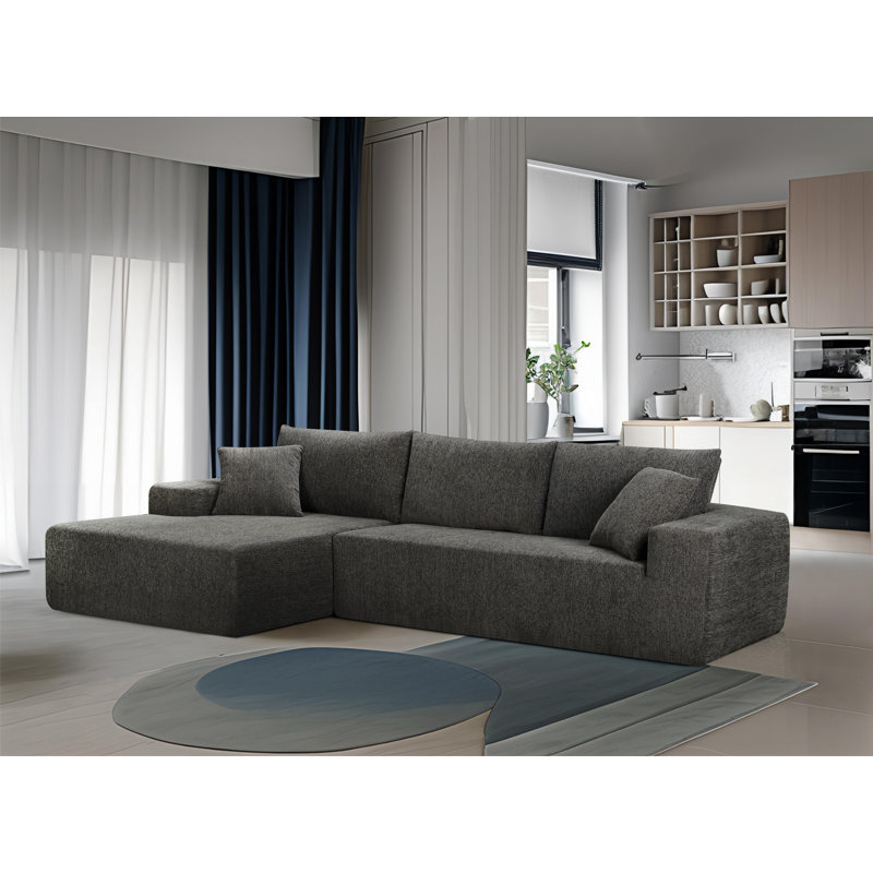 Compression Sofa Upholstered L-Shaped Sectional, Left Hand Facing, Blue Polyester Blend