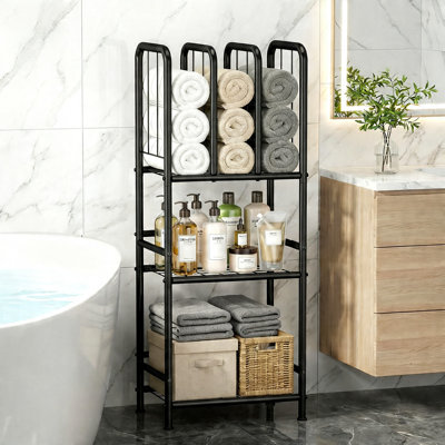 Free Standing Towel Rack, Metal Stand with Shelf, 3 Tier, (Black)