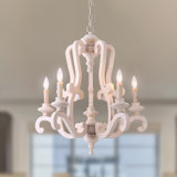 Danbury 5 - Light Candle Style Classic Wood Chandelier w Curve Arms and Adjustable Hanging Chain
