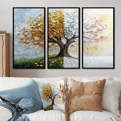 Green And Yellow Tree With Four Seasons - Tree Of Life Wall Art Set