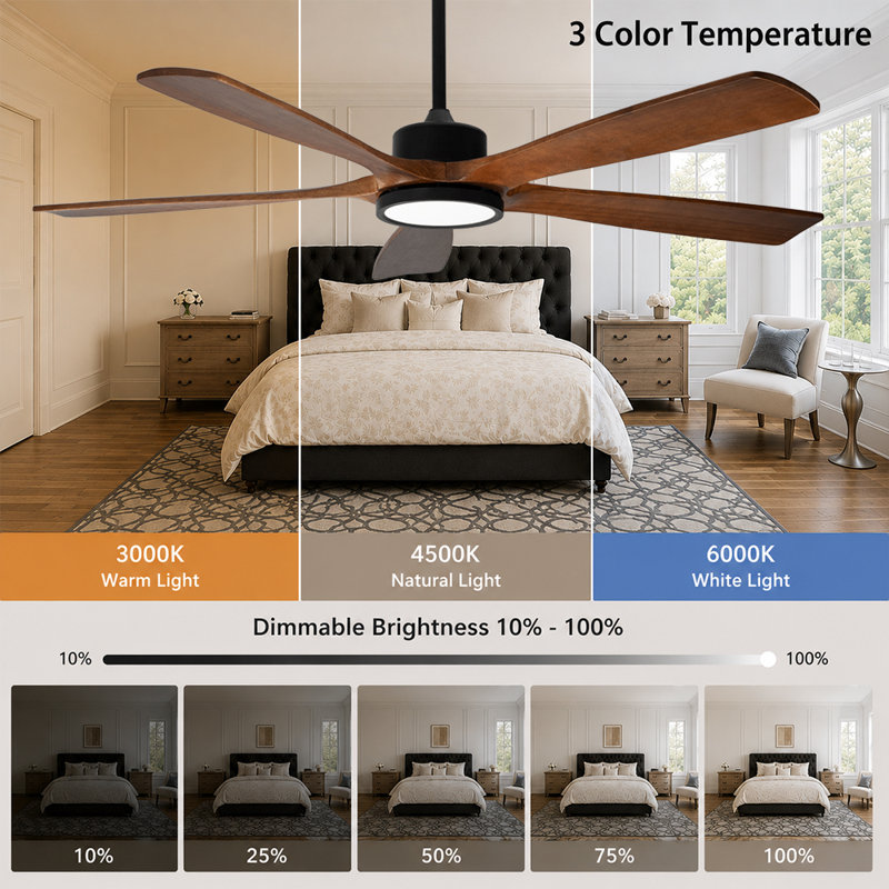 60-Inch Solid Wood Ceiling Fan with Light