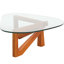 Table basse de forme triangulaire avec plateau en verre trempé avec base en bois d'hévéa et table de salon moderne avec coussins antidérapants-342654800