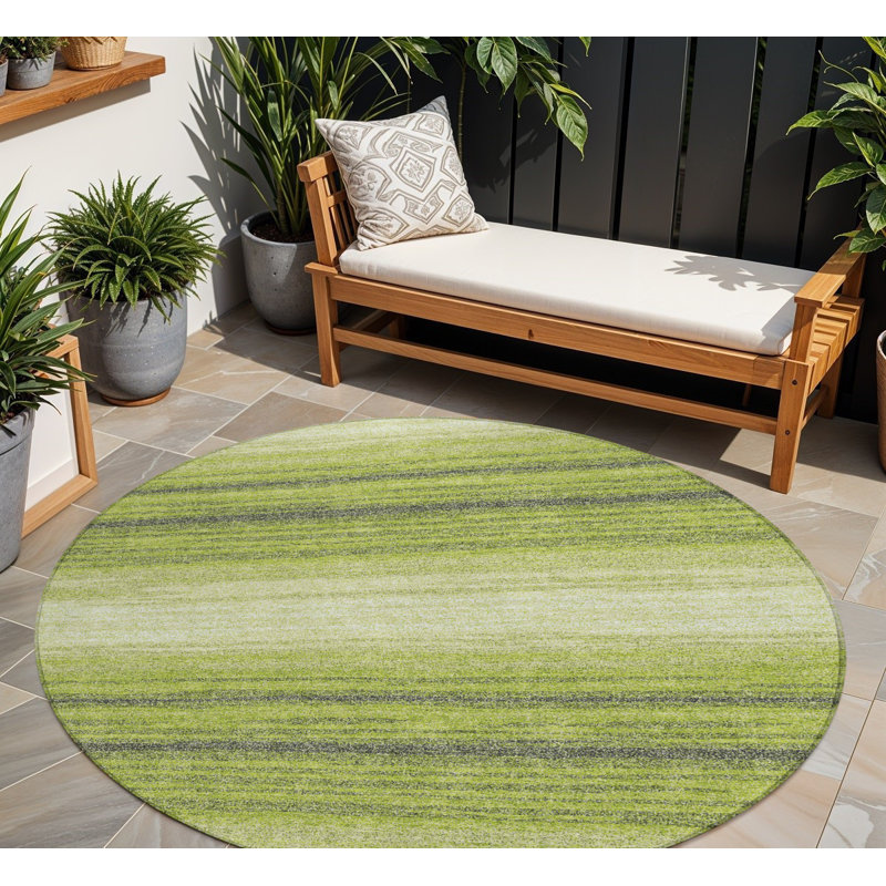 Tapis intérieur lavable rayé rond vert ivoire et noir 8 pi