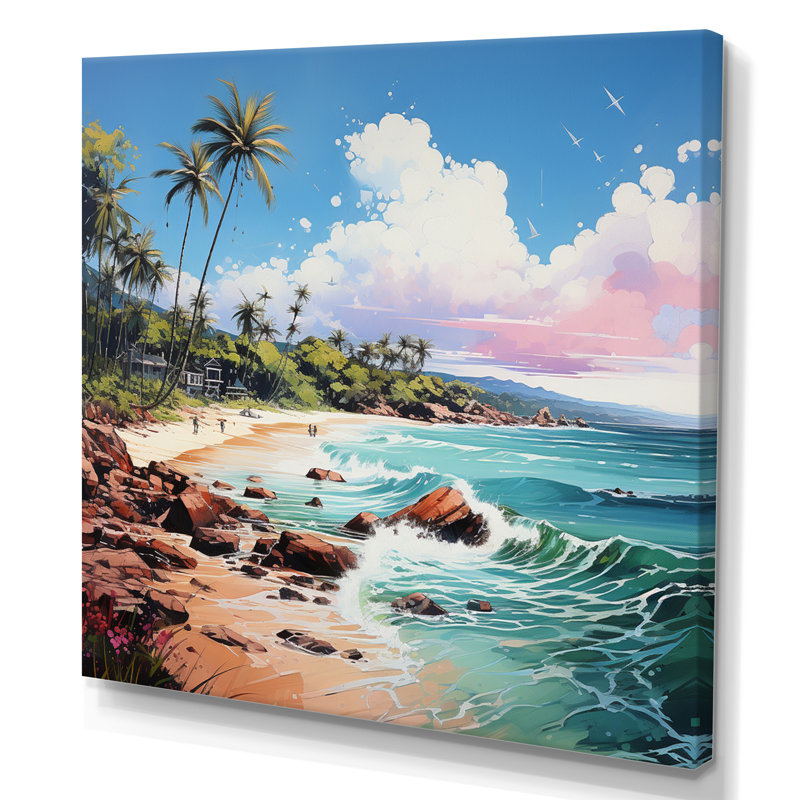 Beach Tropical Vibes Pointillism IV - Beach Canvas Art Print, 24" H x 24" W, Toile tendue