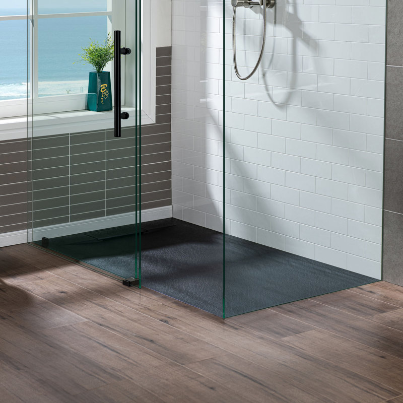 59/60" W x 35.4" D Solid Sufrace Shower Base, Non-Slip, Low-Profile, Curbless, Wheelchair Accessible, Black, Left;Right