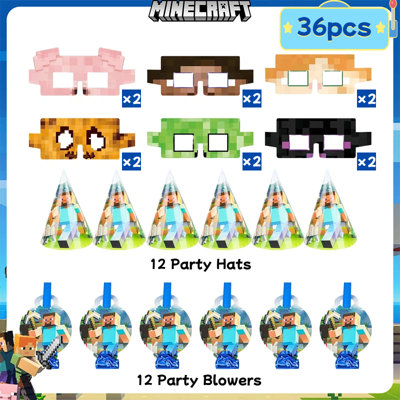 Décorations de fête d'anniversaire Minecraft, 36 pièces décorations de fête d'anniversaire Minecraft