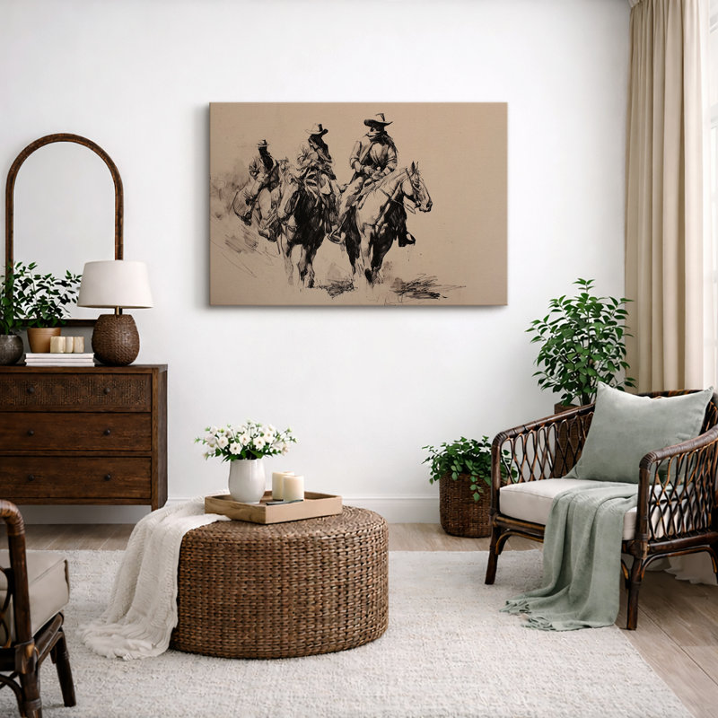 Western Cowboy, dessin de cavaliers, Toile tendue, H 32 po x l 48 po