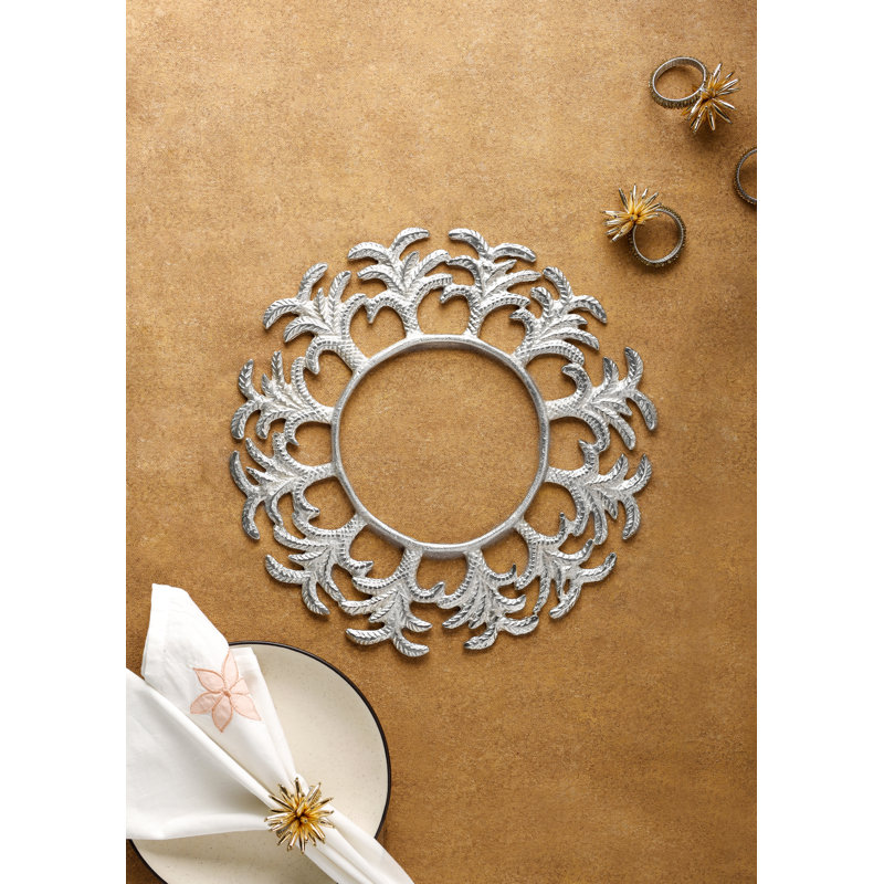 Plat de service en aluminium doré à feuilles de palmier doré - 13 po, Argent argent
