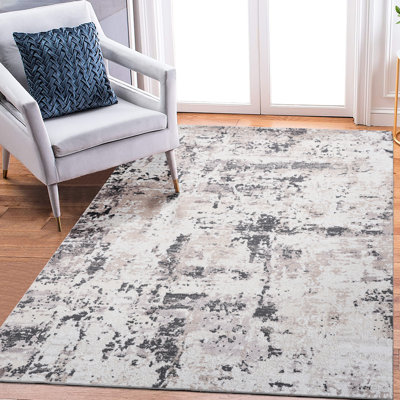 Tapis 6 x 9, abstrait crème / brun, ne perd pas ses poils, teint, rehausse le salon, la salle à manger, le bureau à domicile et le métier à tisser