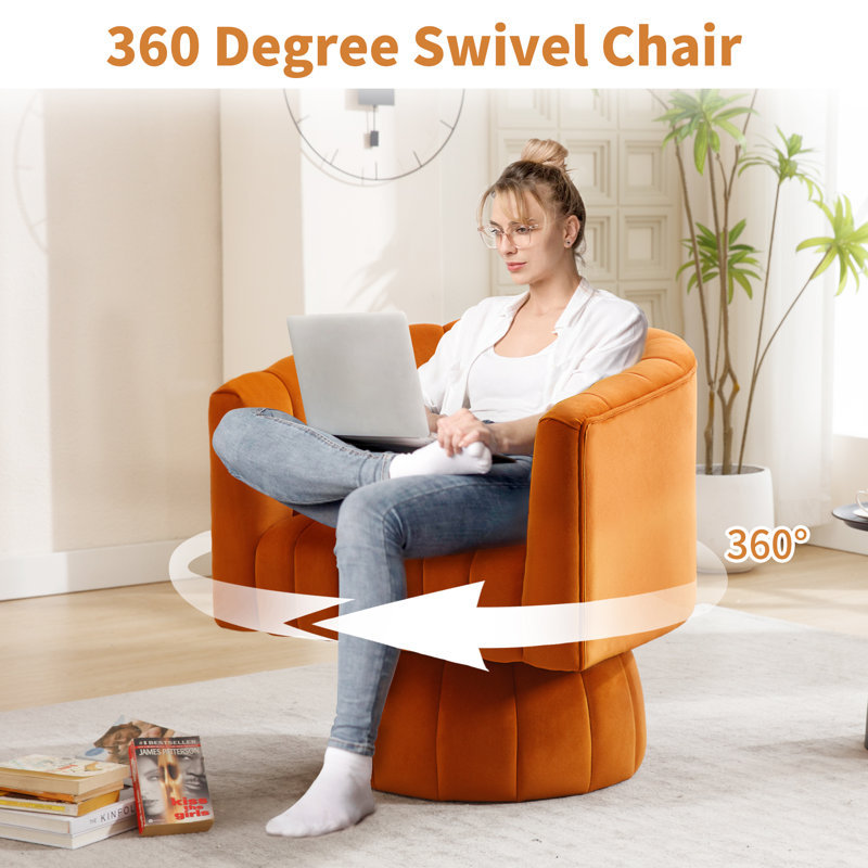 Velvet Swivel Barrel Chair, orange