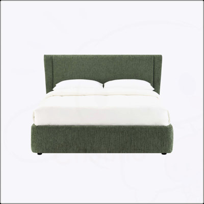 Grand lit en chenille vert foncé Cheryl avec assemblage sans outil et support robuste, parfait pour les chambres modernes