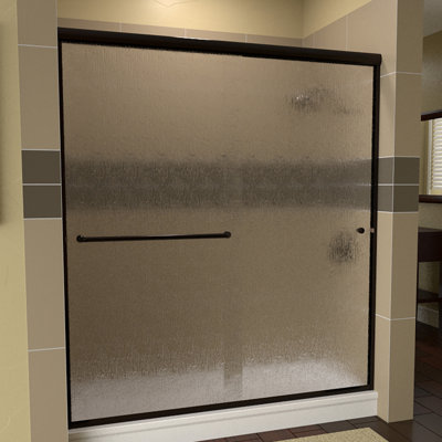 Leser 70.38 in. H Bypass Frameless Shower Door with Patterned Glass and Header