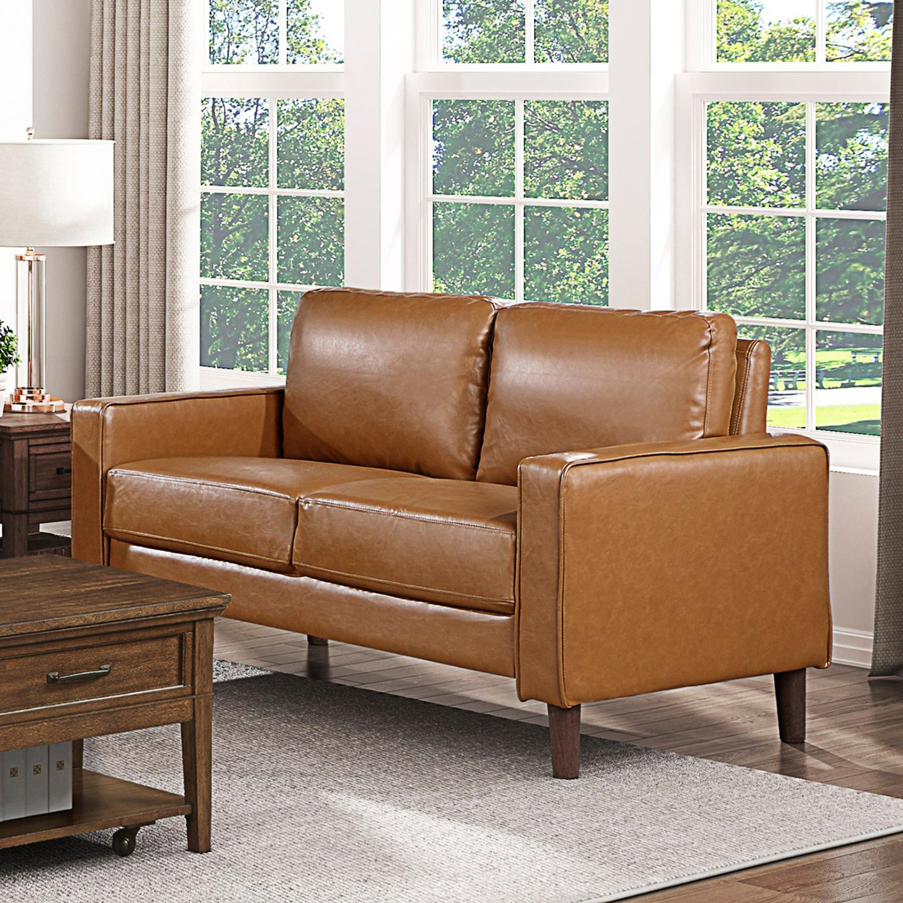 Latitude Run® Modern Style Faux Leather Upholstered Love Seat | Wayfair