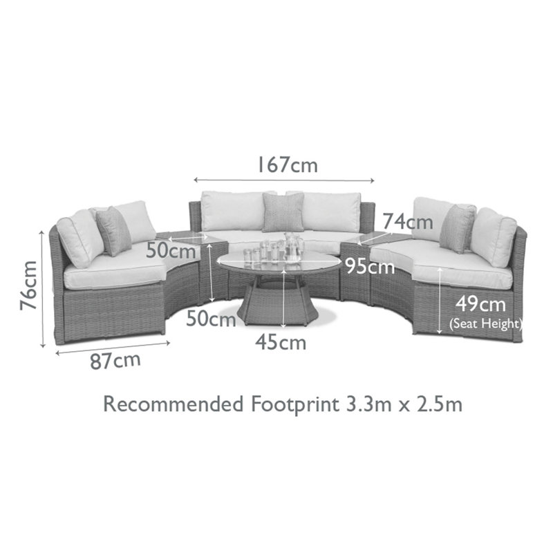 Wisner Half Moon Rattan Sofa Set, Brown/Beige