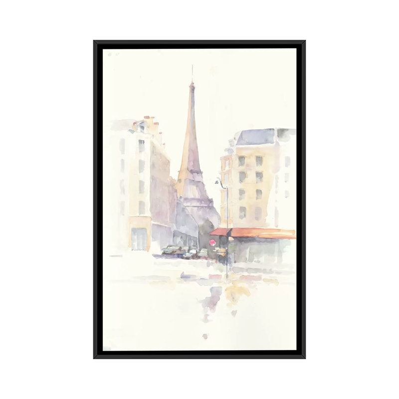 « paris matin », reproduction d’art sur toile tendue, H 60 po x l 40 po x P 1,5 po, Toile avec cadre noir, Pas de tapis