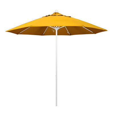 Hibo 9' Commercial Grade White Patio Umbrella with Fiberglass Ribs and Push Lift in Pacifica Yellow