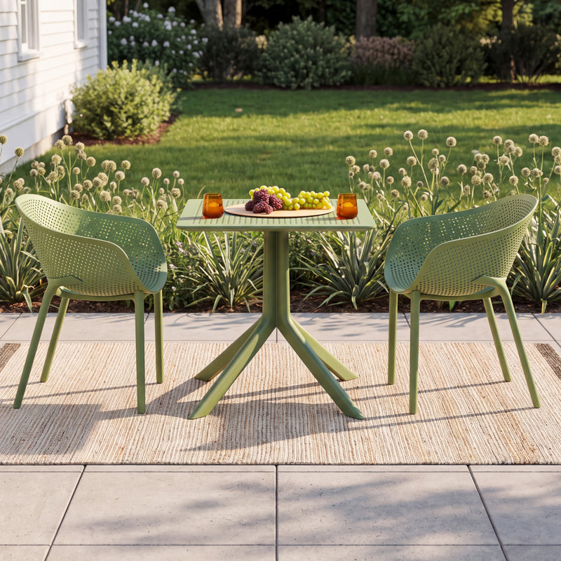 Farrah Square 2 - Person 27.5" Long Bistro Set, Olive Green