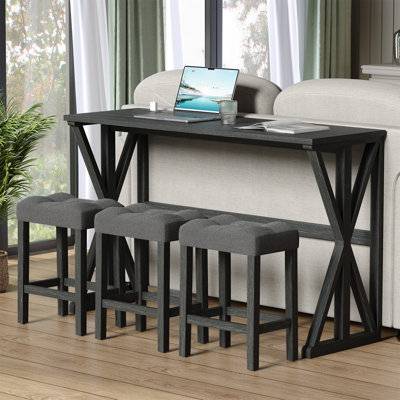  4-Piece Farmhouse Counter Height Dining Set with Upholstered Stools for Small Spaces