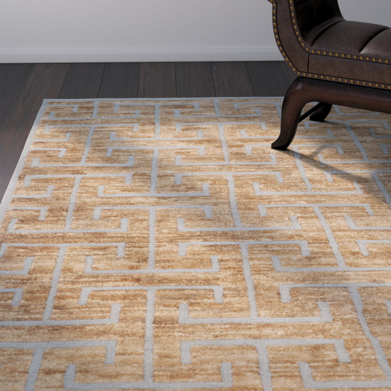 Bruce Hemp/Wool Geometric Rug in Beige/Gray, Rectangle 4' x 6'