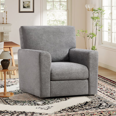 Bralei 34" W Modern Chenille Upholstered Swivel Accent Chair With Pillow Back