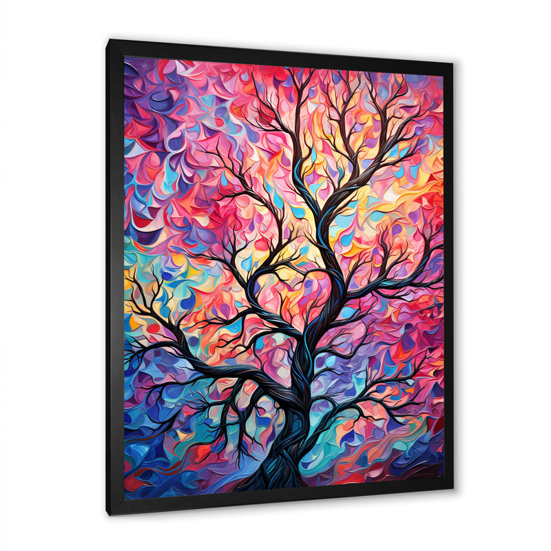 «Pink Tree Essence I» - art mural arbre, H 20 po x l 12 po x P 1 po, Cadre simple noir