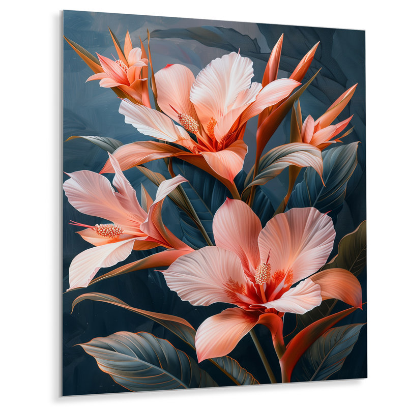 Décoration murale rose et vert oiseau de paradis botanique IV - oiseaux du paradis, Métal métal, H 44 po x l 34 po x P 1,5 po